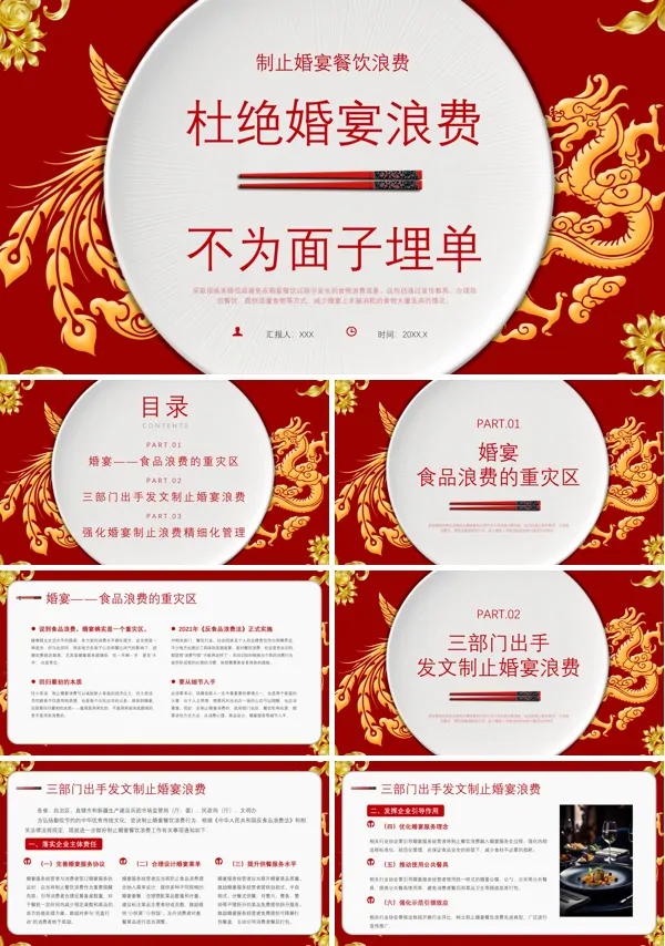 倡导节俭喜宴杜绝铺张浪费PPT动态模板