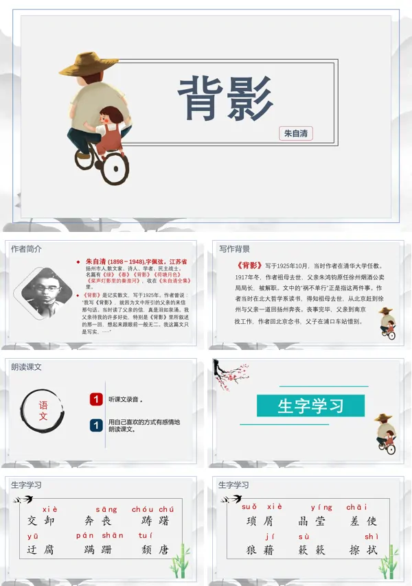 人教版八年级语文课文《背影》的PPT模板