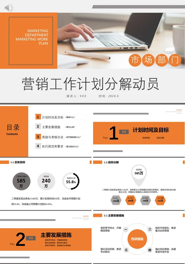 市场部销售部门营销计划工作计划分解动员PPT模板 