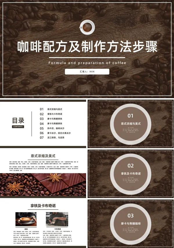 咖啡配方及制作方法步骤培训内容PPT模板