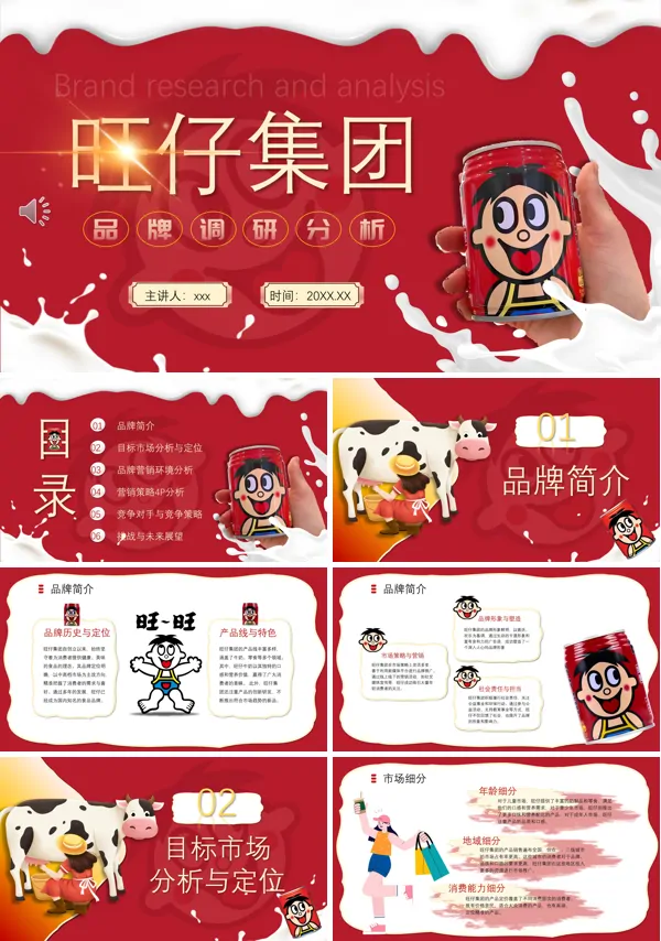 旺仔集团品牌调研分析动态PPT模板含讲稿