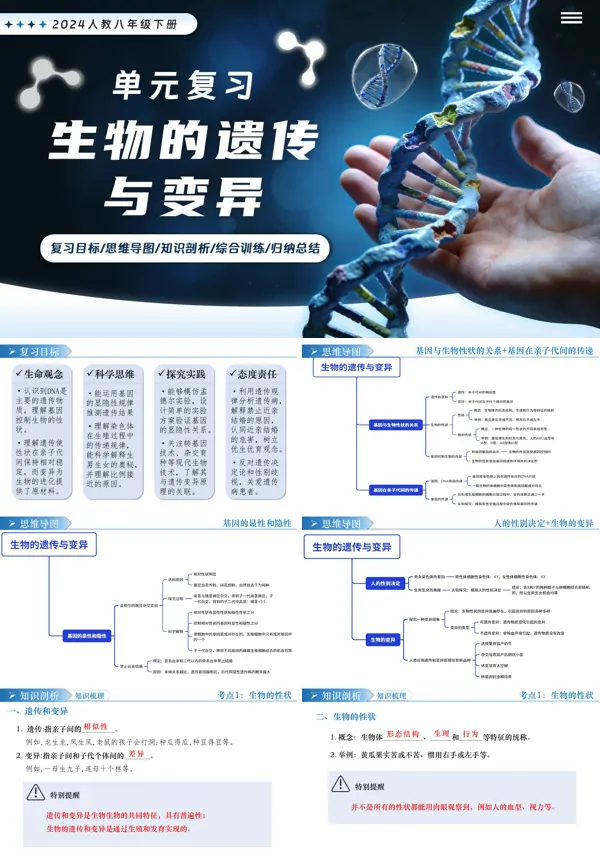 人教八年级生物下册第六单元第二章生物的遗传与变异单元复习PPT课件（含知识清单+专项训练+基础卷+提升卷）