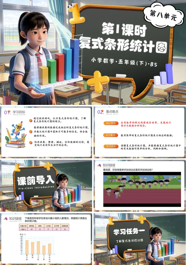 五年级数学下册北师大 第八单元 第1课时 复式条形统计图（教学课件）ppt课件（教案+分层作业+学习任务单）