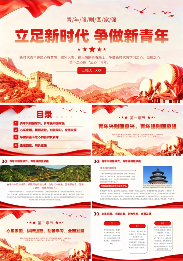 红色党政党建立足新时代 争做新青年PPT党课含讲稿