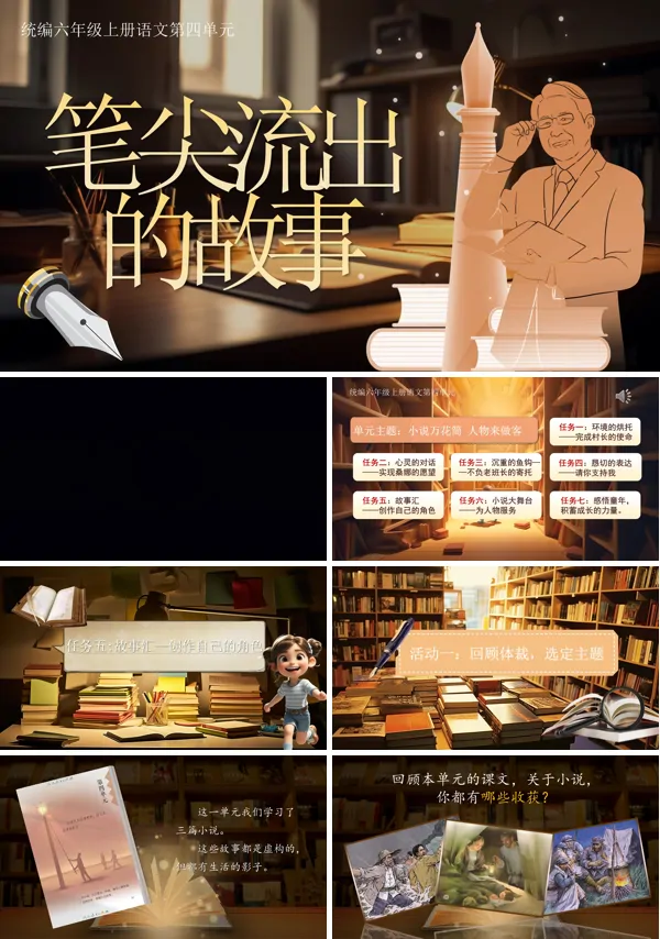 统编六年级上册四单元《习作：笔尖流出的故事》PPT课件含教案