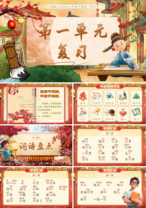 部编小学语文六年级下册第一单元复习PPT课件