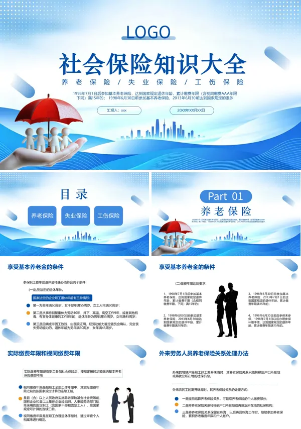 社会保险知识大全PPT课件模板含讲稿