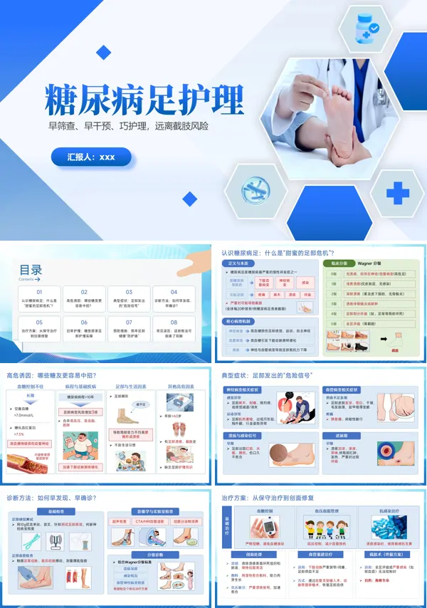 糖尿病足护理PPT模板含讲稿