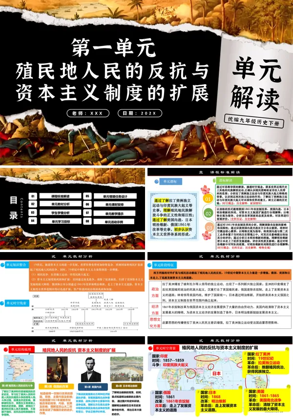 部编九年级历史下册第一单元殖民地人民的反抗与资本主义制度的扩展单元解读PPT课件含教案