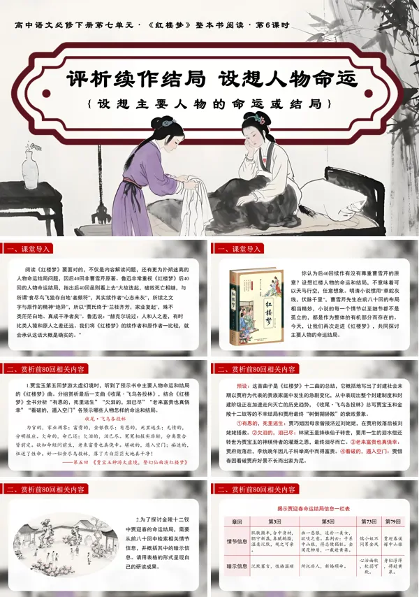 高一语文统编必修下册《红楼梦》第6课时：评析续作结局 设想人物命运PPT课件含教案