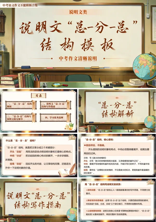 万能模版07《说明文 “总 - 分 - 总” 结构模板》中考语文作文ppt课件（教案+逐字稿+教学反思）