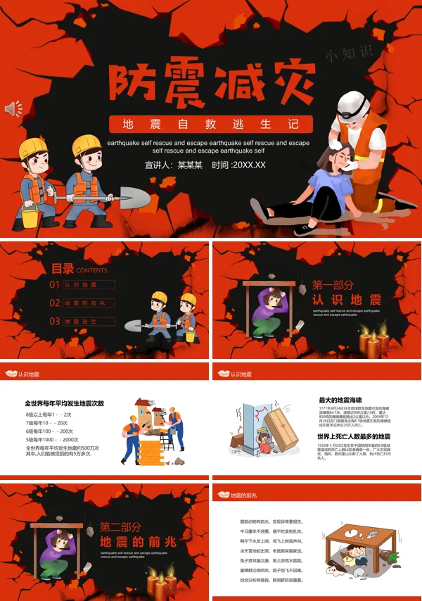 防震减灾地震自救逃生知识培训PPT模板