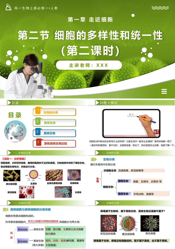 高一人教生物上册必修一1.2细胞的多样性和统一性（第2课时）PPT课件含教案