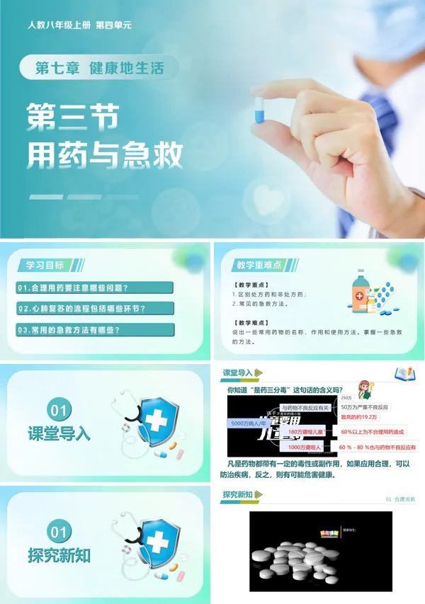 八年级生物上册 人教 4.7.3 用药与急救（教学课件）ppt课件含教案
