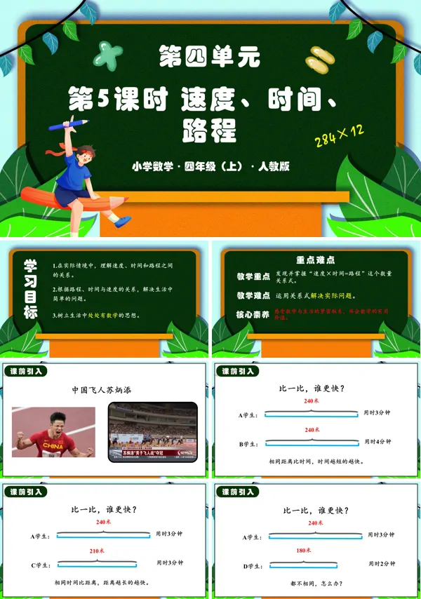 人教版四年级数学上册第四单元 第05课时 速度、时间、路程PPT课件含教案