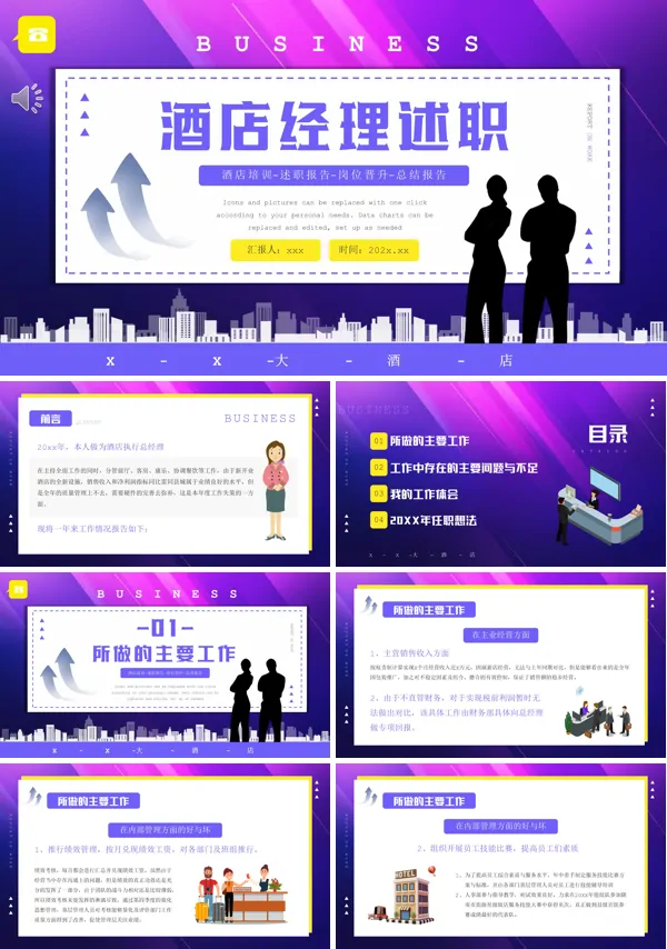 酒店经理述职工作总结汇报PPT模板