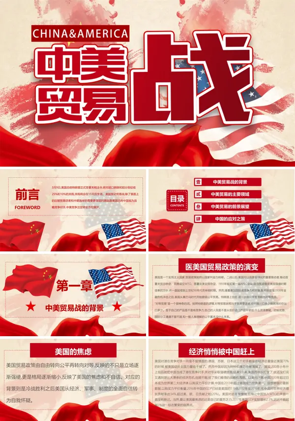 中美贸易战PPT模板
