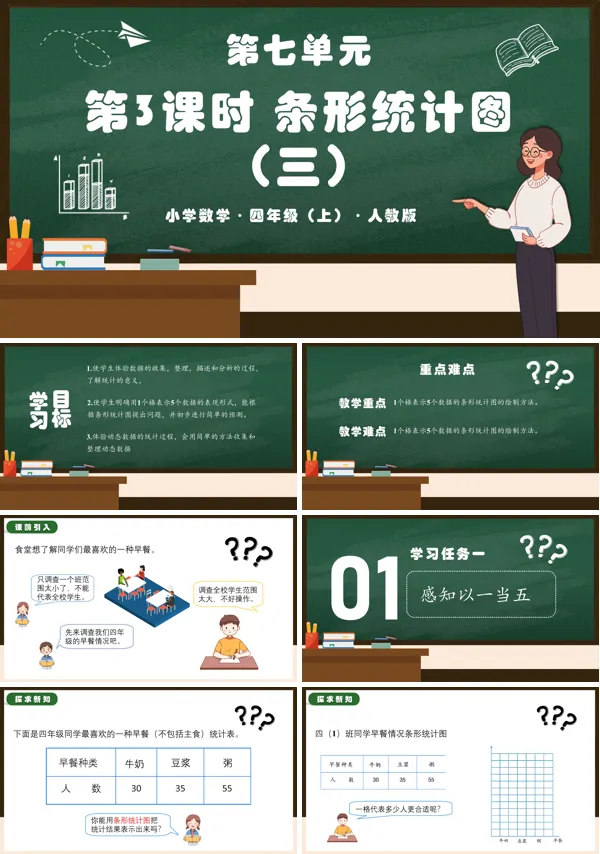 人教版四年级数学上册第七单元第03课时条形统计图(三)PPT课件含教案