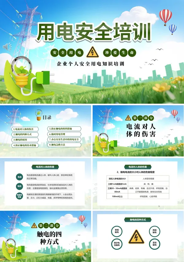 企业个人安全用电知识课件PPT模板含讲稿