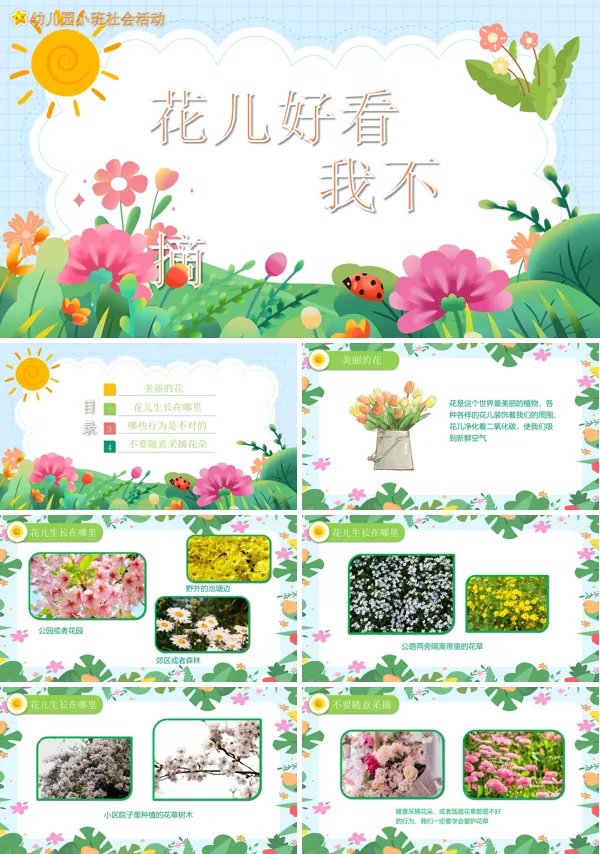 《花儿好看我不摘》幼儿园教学社会教育PPT课件