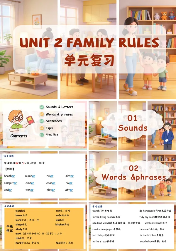 四年级下册《Unit 2 Family rules》英语人教PEPppt复习课件（知识清单）