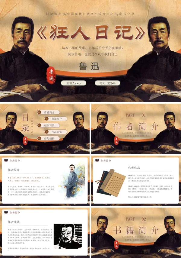 狂人日记鲁迅小说名著读书分享PPT含讲稿