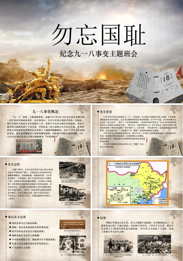 纪念九一八事变主题班会PPT含讲稿