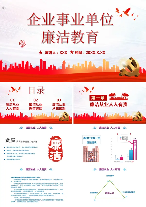 企业事业单位廉洁教育ppt下载
