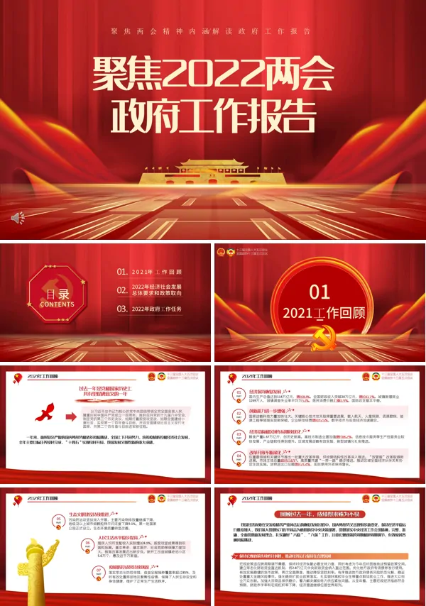 聚焦2022两会政府工作报告PPT党课课件