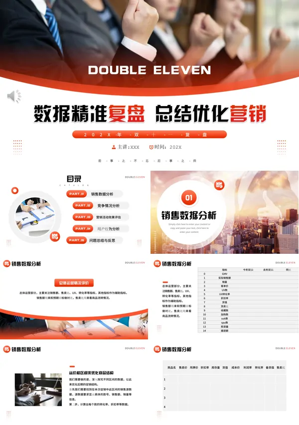 双十一复盘数据精准复盘总结优化营销PPT模板