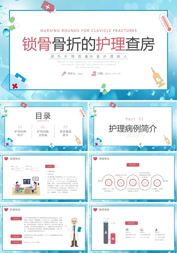 锁骨骨折护理查房培训课件PPT模板