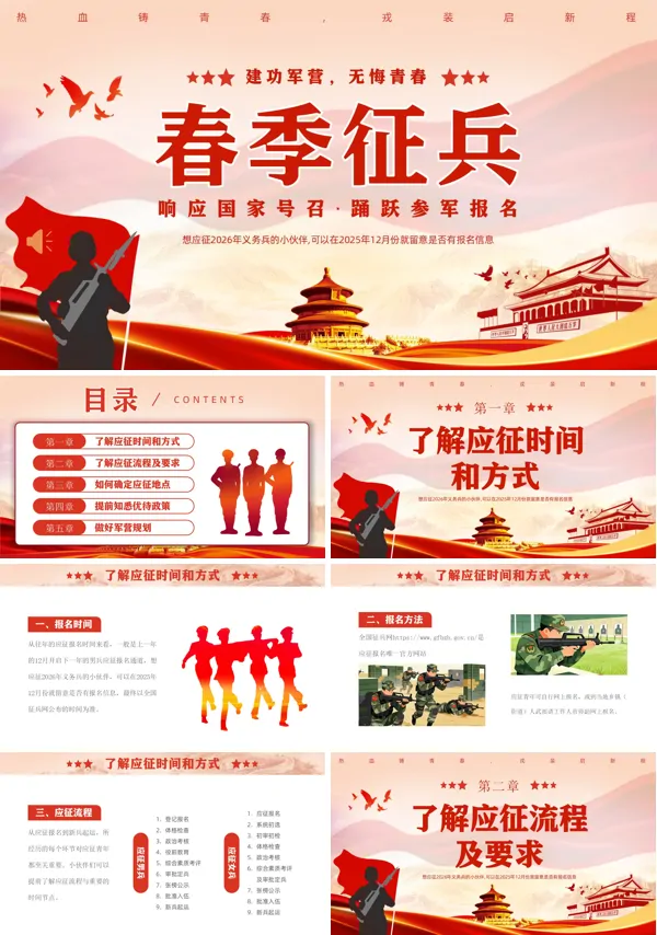 2026年春季征兵介绍动态PPT模板含讲稿