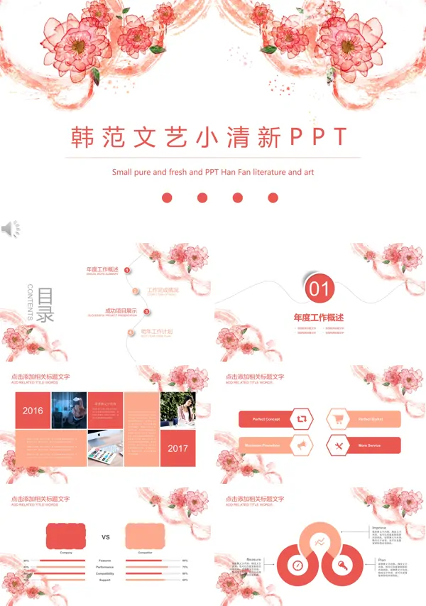 花边韩范文艺小清新风格PPT总结汇报