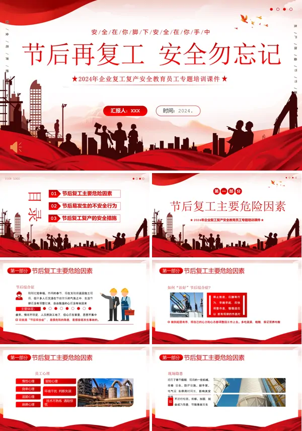 2024年春节节后企业复工复产安全生产专题培训课件PPT模板