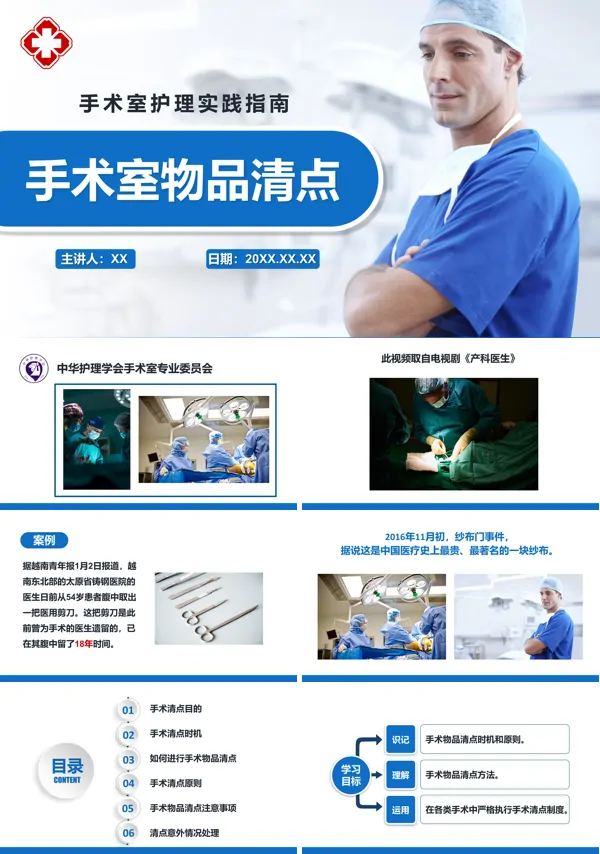 医疗手术室物品清点PPT模版