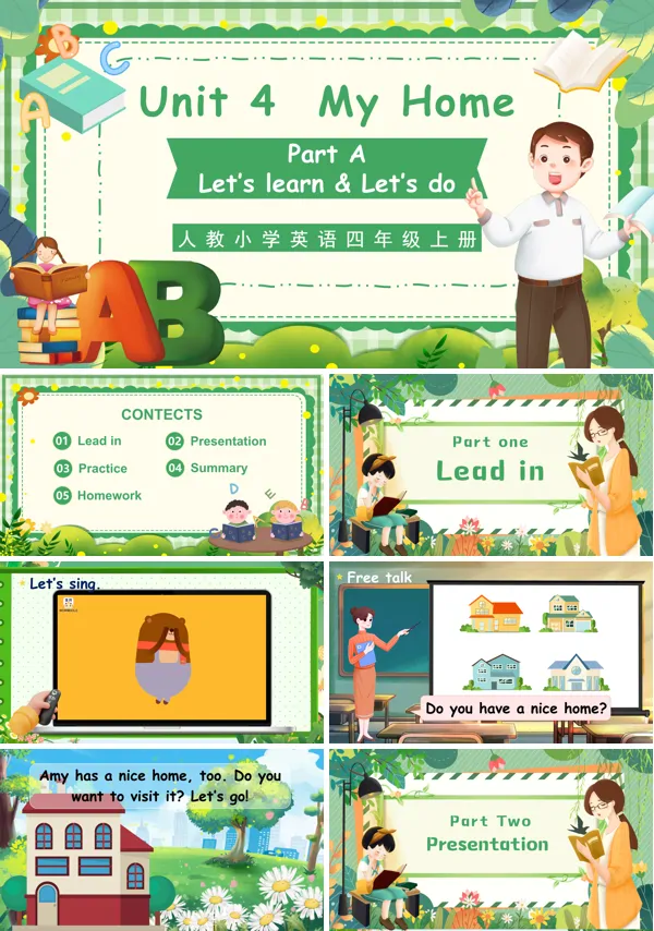 人教四年级英语上册Unit4第2课时Part A Let's learn & Let's doPPT课件含教案