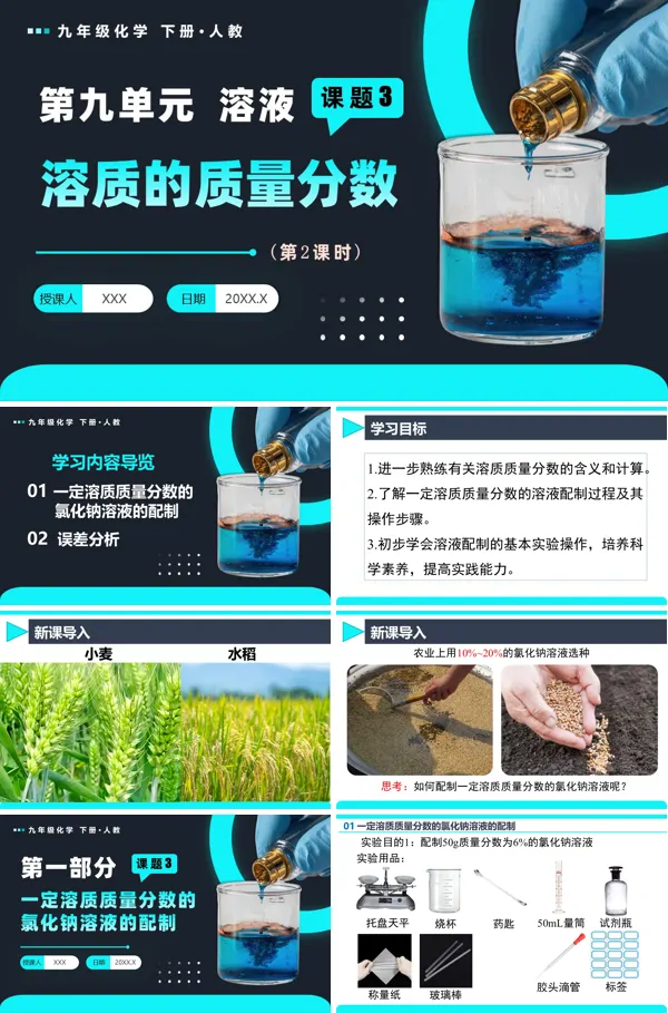 人教九年级化学下册课题3 溶质的质量分数（第2课时）PPT课件含教案