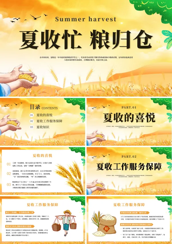 粮食夏收夏种工作总结PPT模板
