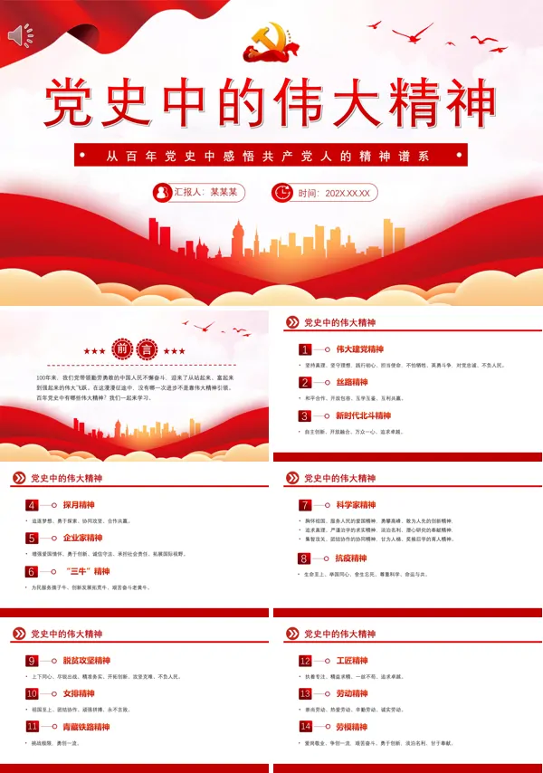 党史中的伟大精神PPT专题党课