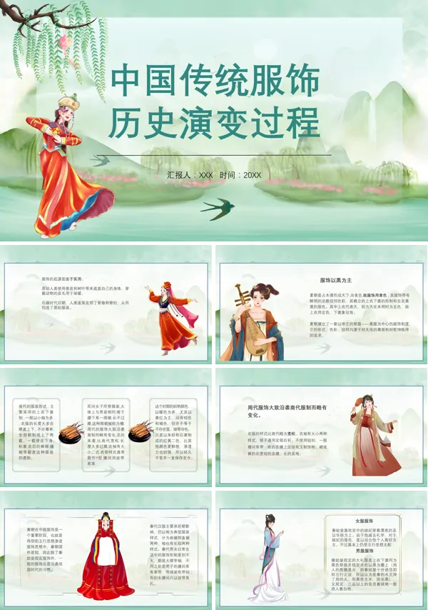 中国传统服饰历史演变过程的教育教学PPT