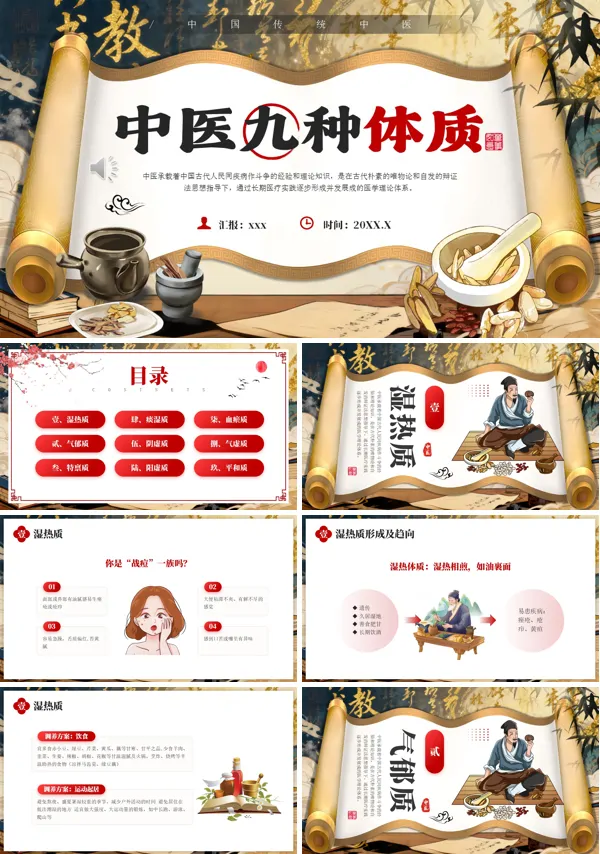 中医九种体质介绍PPT模板含讲稿
