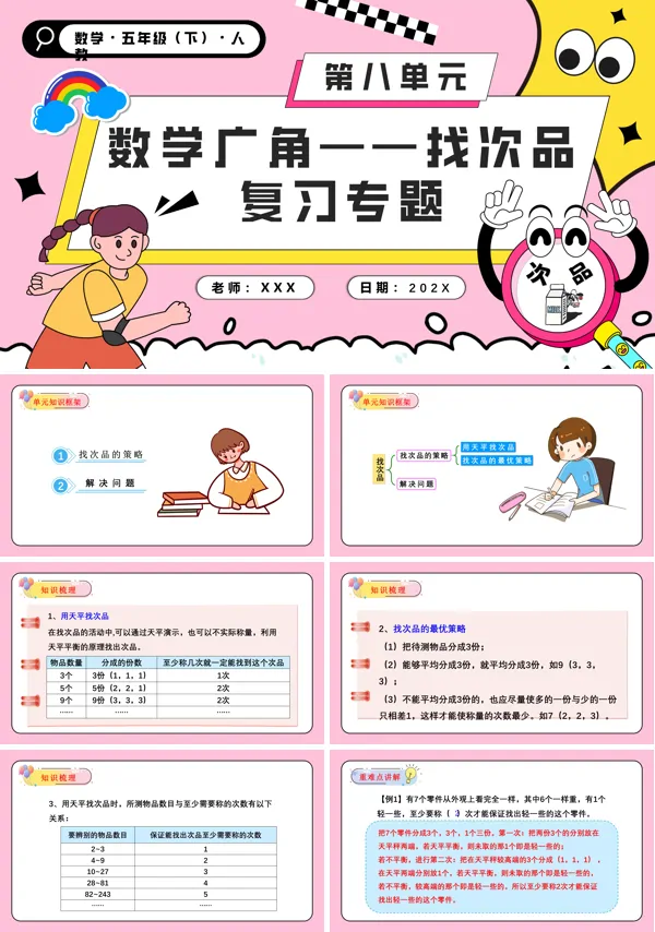 五年级数学下册第八单元数学广角找次品单元复习PPT课件含教案