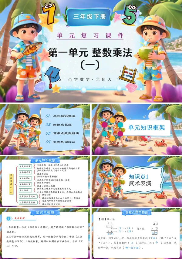 第一单元 整数乘法（一）三年级数学下册北师大ppt复习课件（知识清单）