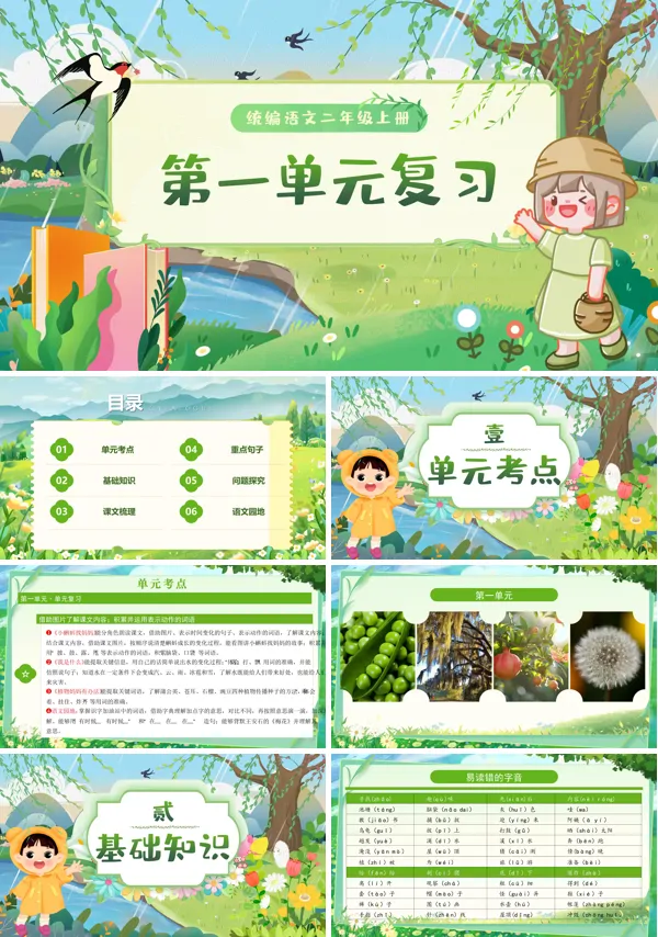二年级语文上学期期末课件PPT（统编·2024秋）第一单元复习含教案