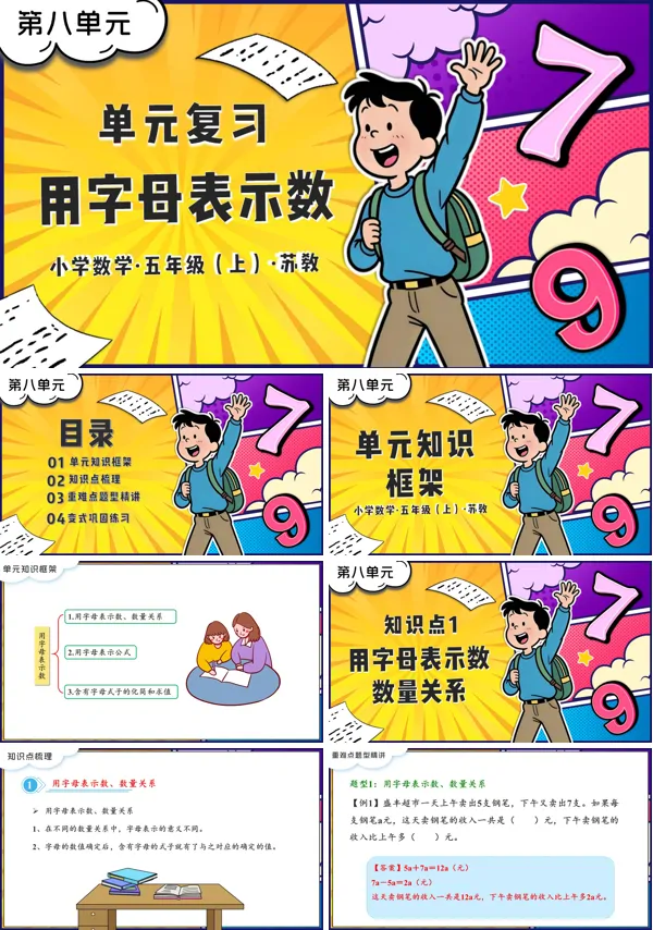 苏教小学数学五年级上第八单元  用字母表示数单元复习PPT课件（含知识清单+单元测试卷）