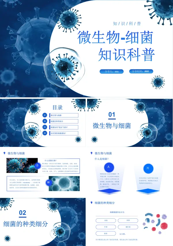 微生物细菌知识科普PPT模板含讲稿