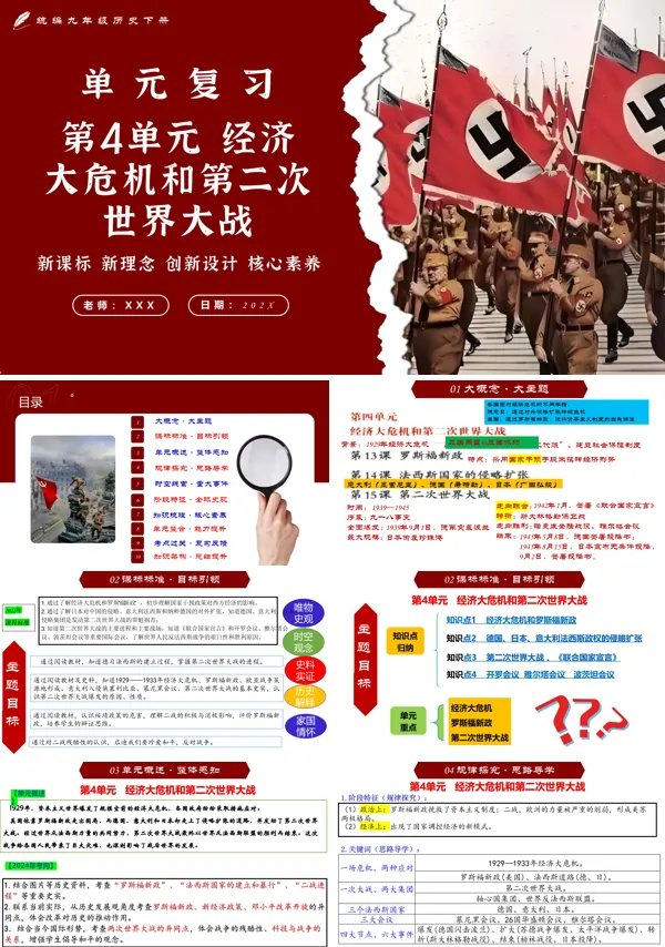 部编九年级历史下册第四单元经济大危机和第二次世界大战单元复习PPT课件含教案