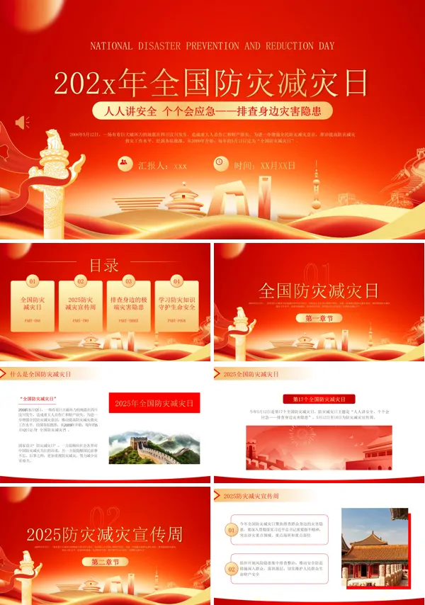 2025年全国防灾减灾日应急安全知识宣传PPT模板含讲稿