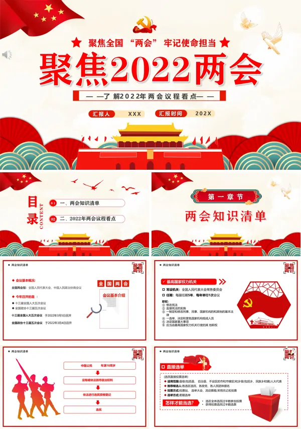 聚焦2022两会PPT专题党课