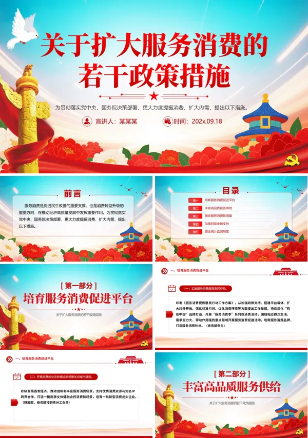 关于扩大服务消费的若干政策措施PPT模板含讲稿
